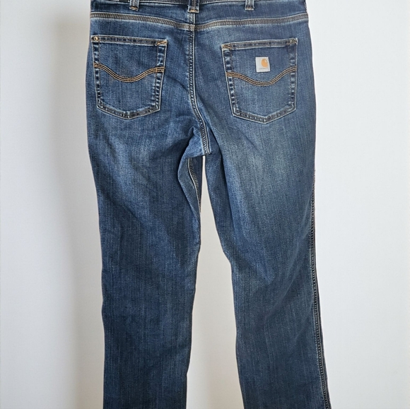 Carhartt Flannel Lined Relaxed Jeans Womens 10 Short Medium Wash Straight Leg - Picture 1 of 16